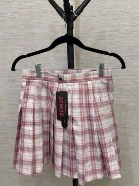 ROMWE Aesthetic Plaid Pleated Mini Skirt in Pink and White